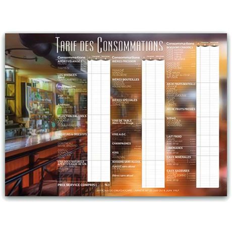 Tableau tarif des consommations Tableau tarif des consommations