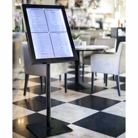 Vitrine porte-menu 4 X A4 sur pied (complète) Vitrine porte-menu 4 X A4 sur pied (complète)
