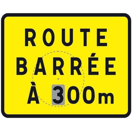 Panneau temporaire sur pied Route Barrée avec distance disque mobile Panneau temporaire sur pied Route Barrée avec distance disque mobile