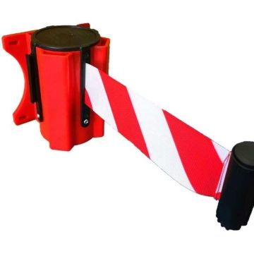 Dérouleur de sangle mural - 5 m - Sangle rouge / blanc